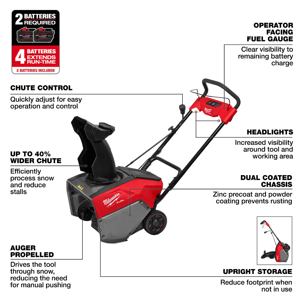 Milwaukee M18 FUEL 21" Auger Propelled Dual Battery Single Stage Snow Blower Kit - Image 7