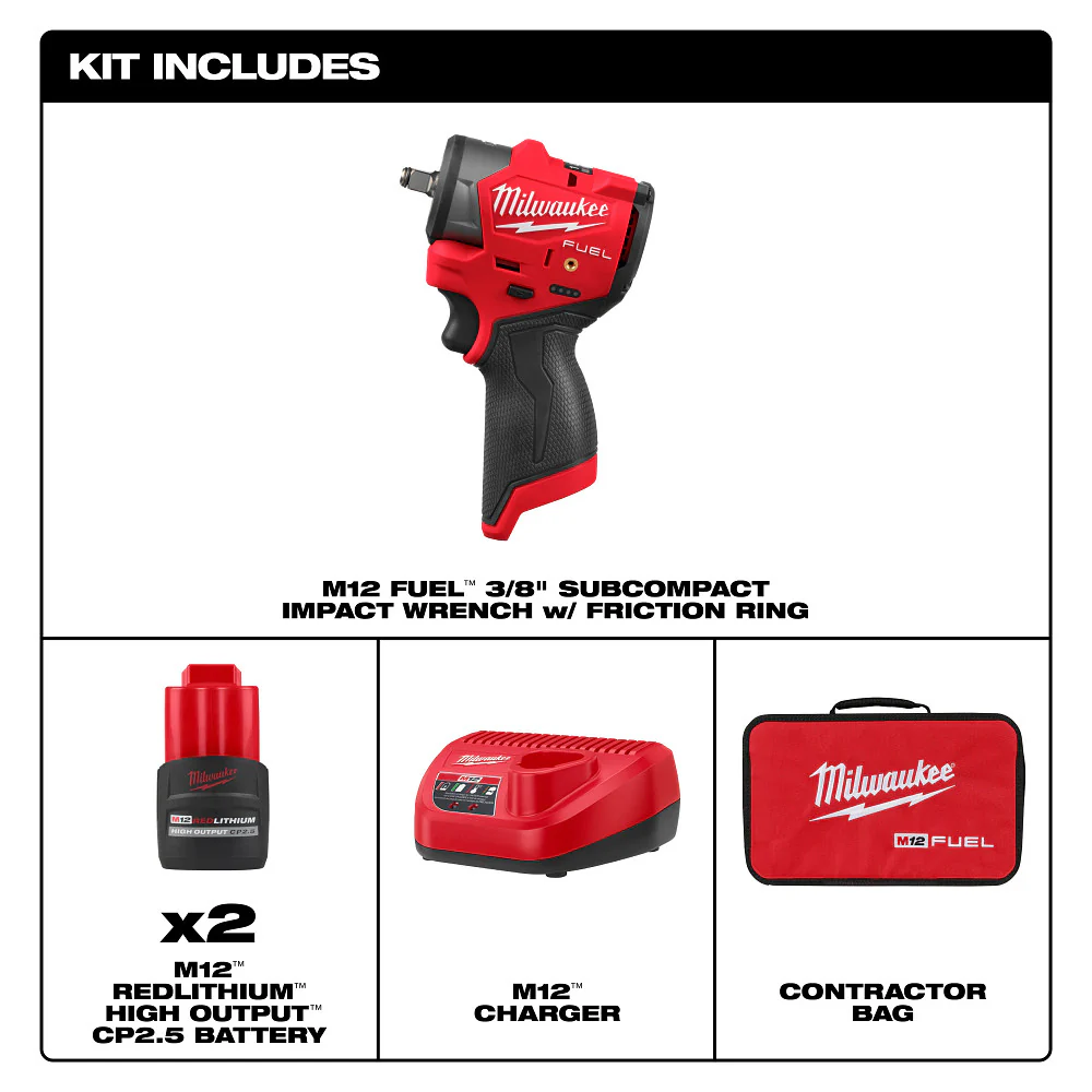 Milwaukee M12 FUEL 3/8" Subcompact Impact Wrench w/ Friction Ring Kit - Image 3
