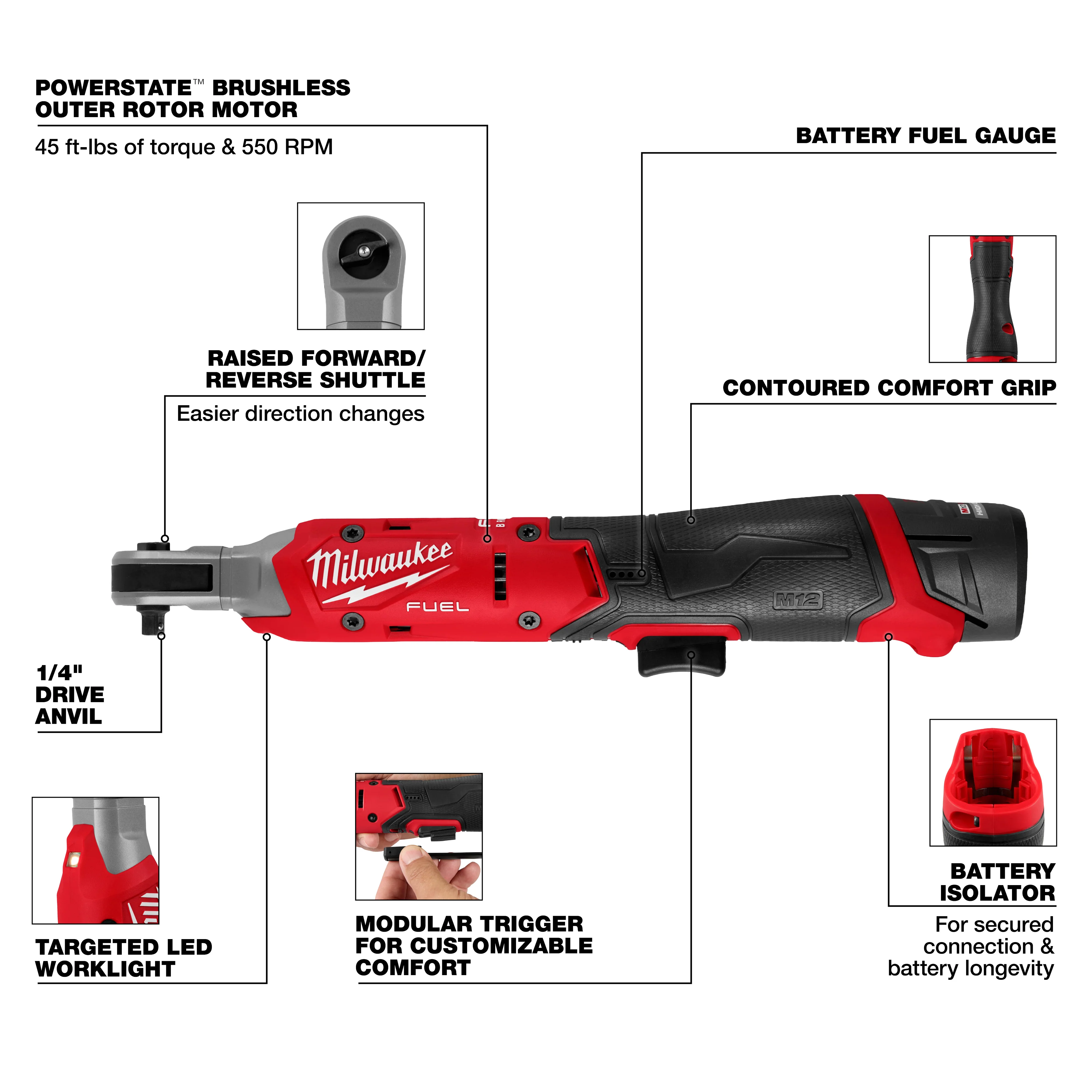 Milwaukee M12 FUEL 1/4" Ratchet Kit - Image 4
