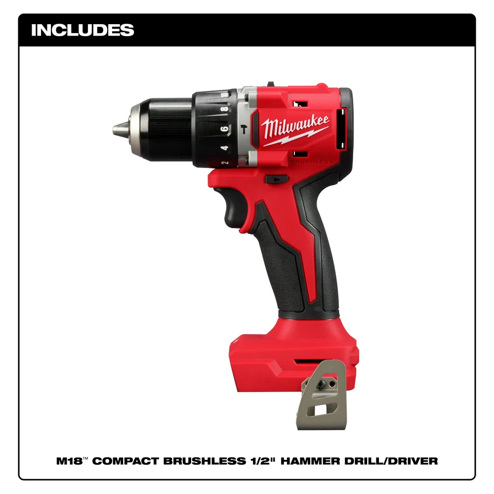 Milwaukee M18 Compact Brushless 1/2" Hammer Drill/Driver - Tool Only - Image 3