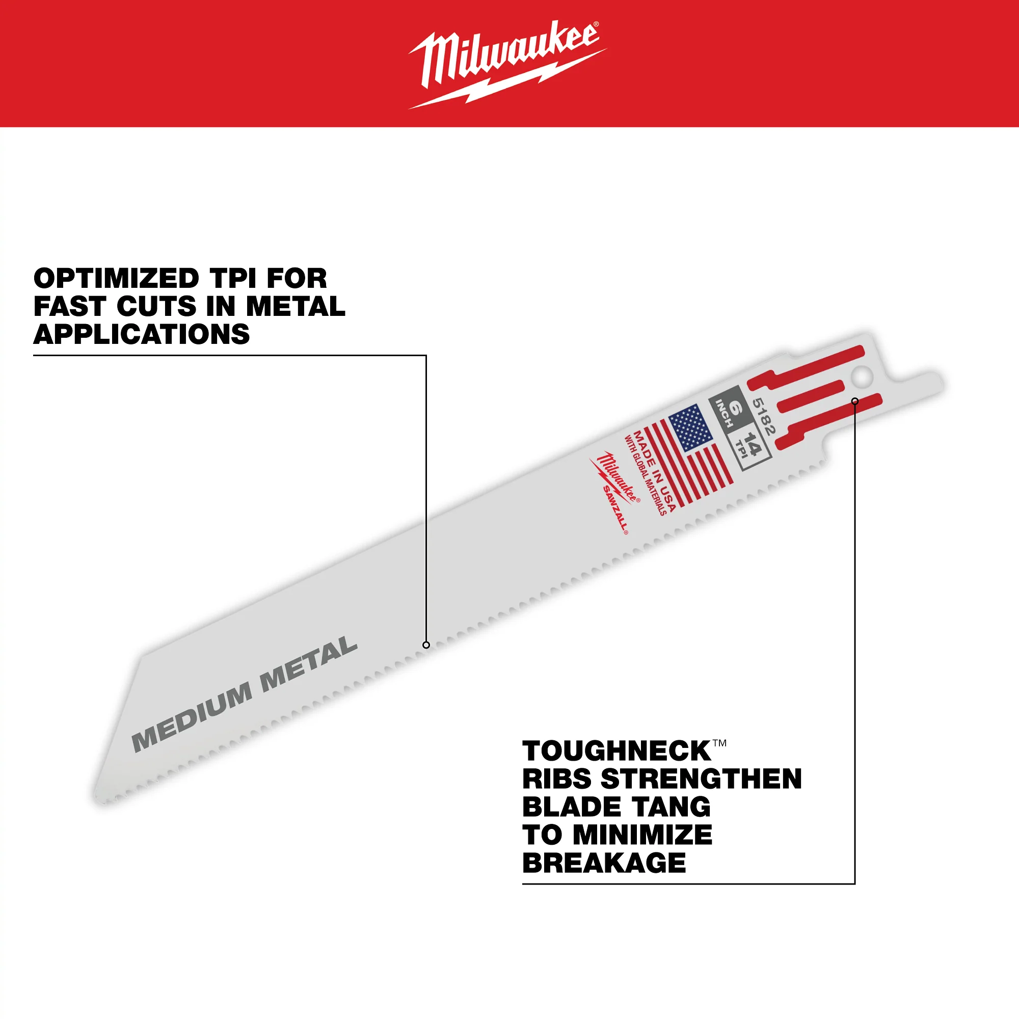 Milwaukee 9" 18 TPI SAWZALL Blade for Medium Metal - Image 4
