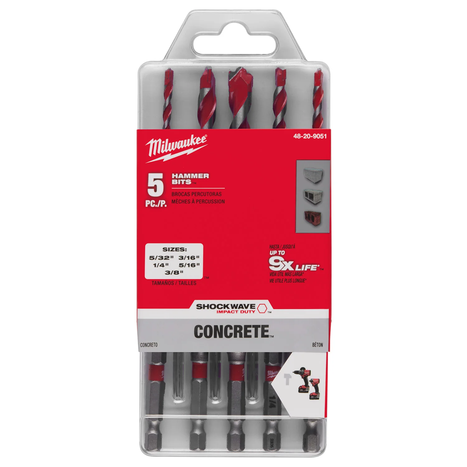 Milwaukee 5 pc. SHOCKWAVE Impact Duty Carbide Hammer Drill Bit Set - Image 2