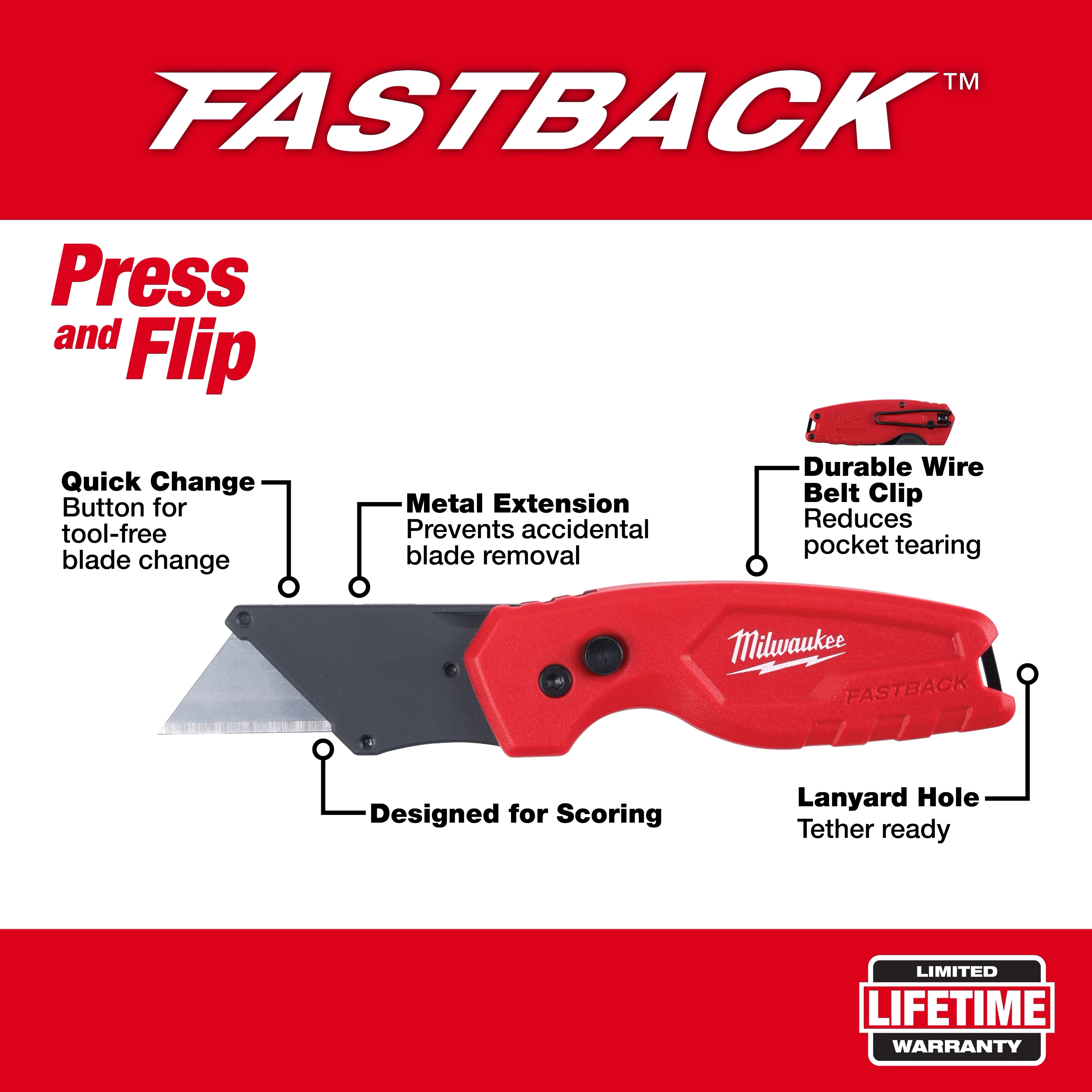 Milwaukee 3PK FASTBACK Compact Folding Utility Knife - Image 2