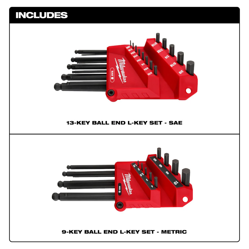 Milwaukee 22-Key Ball End L-Style Hex Key Set - SAE/Metric - Image 3