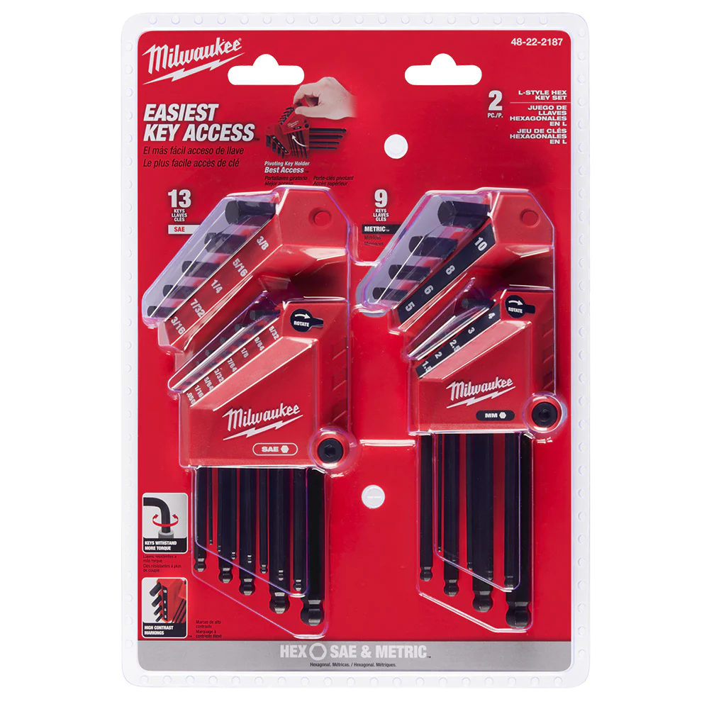 Milwaukee 22-Key Ball End L-Style Hex Key Set - SAE/Metric - Image 4