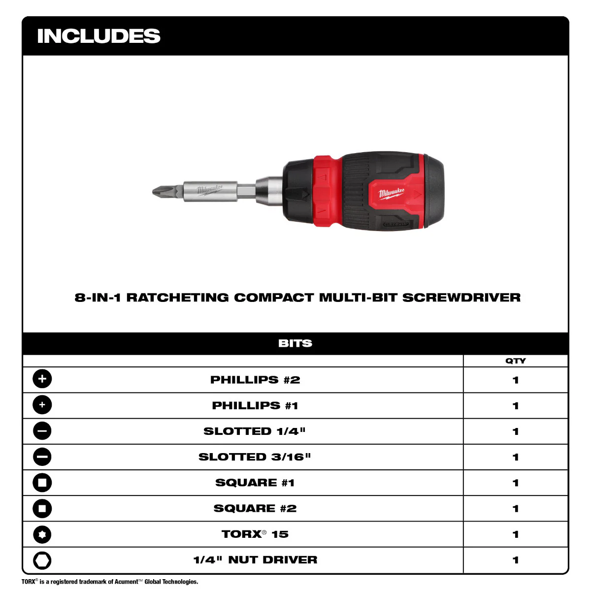 Milwaukee 8-in-1 Ratcheting Compact Multi-Bit Screwdriver - Image 6