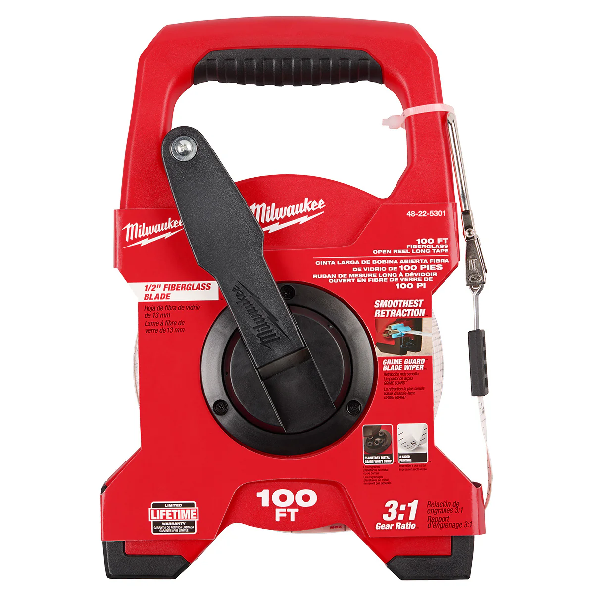 Milwaukee 100ft Fiberglass Open Reel Long Tape Measure - Image 4