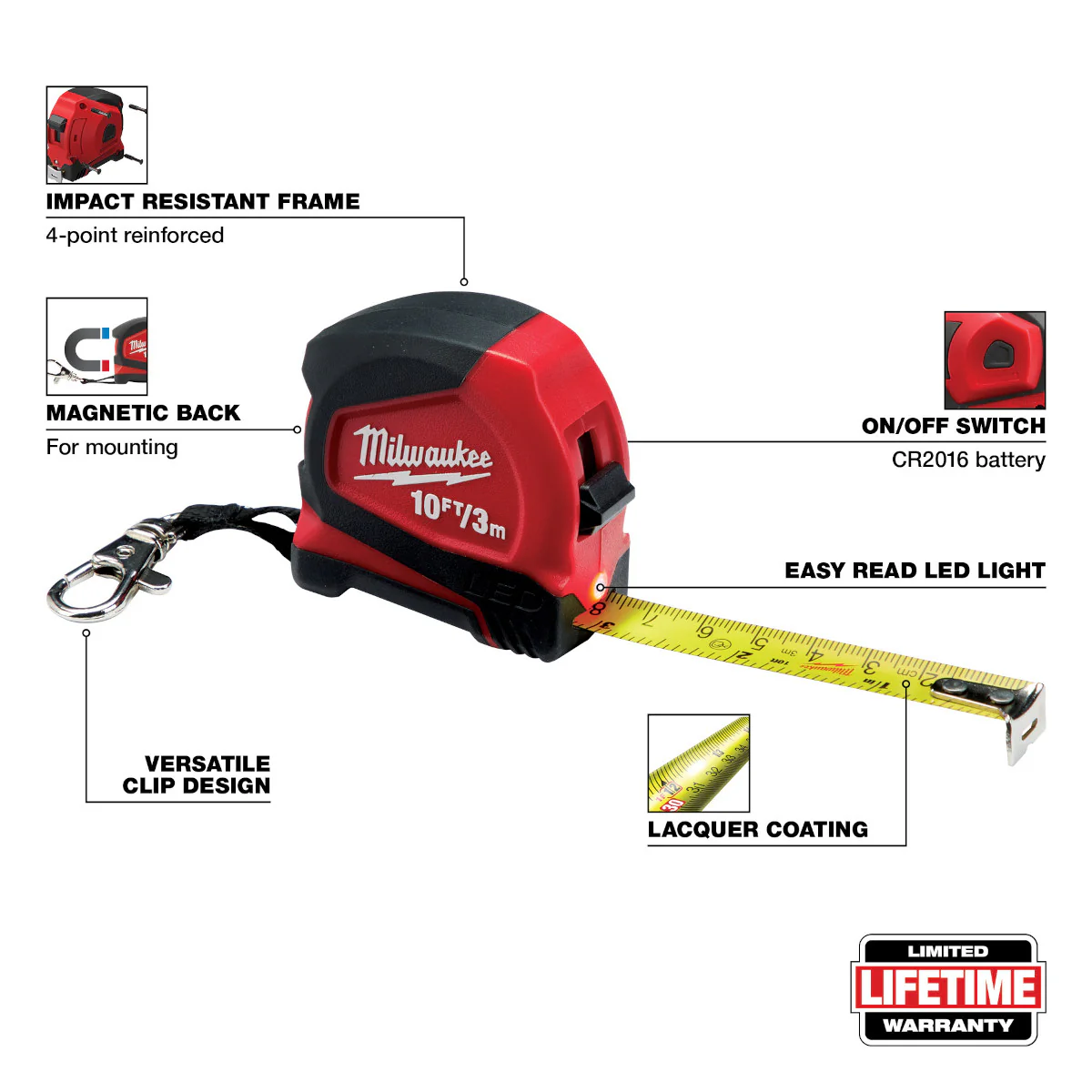 Milwaukee 10ft/3m Keychain Tape Measure w/ LED - Image 7