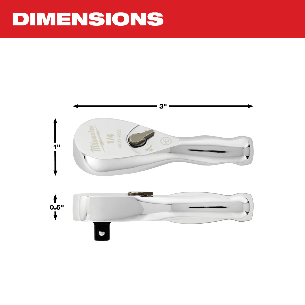 Milwaukee 1/4" Drive Stubby 3" Ratchet - Image 4