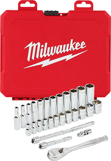 Milwaukee 47 pc 1/2" Drive Metric & SAE Ratchet & Socket Set w/ FOUR FLAT SIDES