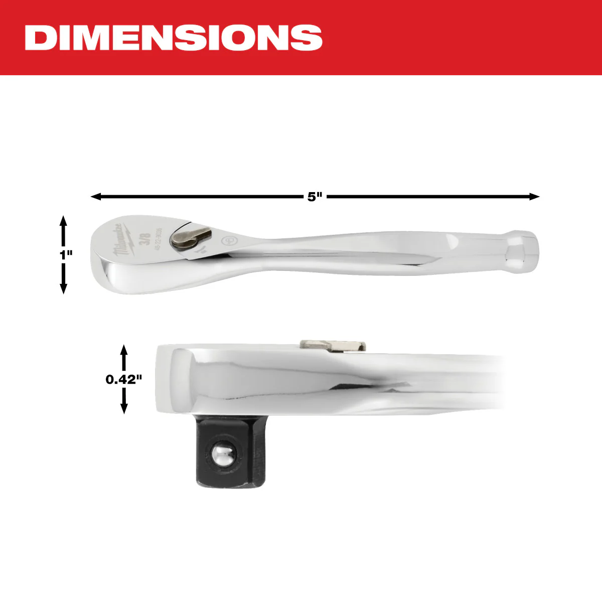 Milwaukee 3/8" Drive Stubby 5" Ratchet - Image 4