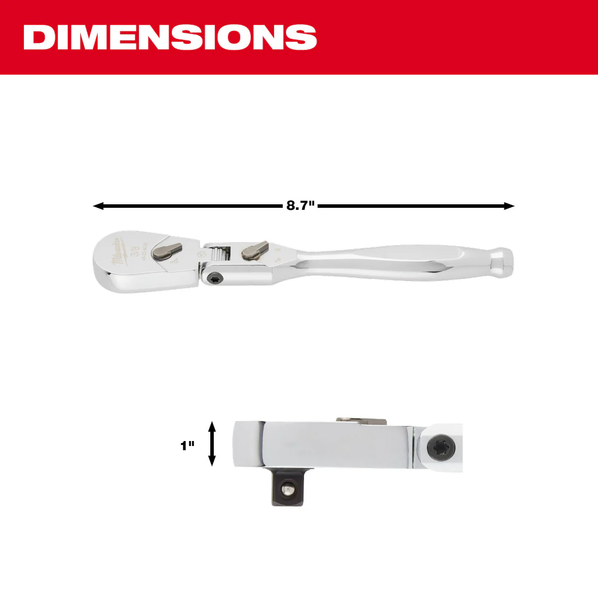 Milwaukee 3/8" Drive 9" Flex Head Ratchet - Image 5