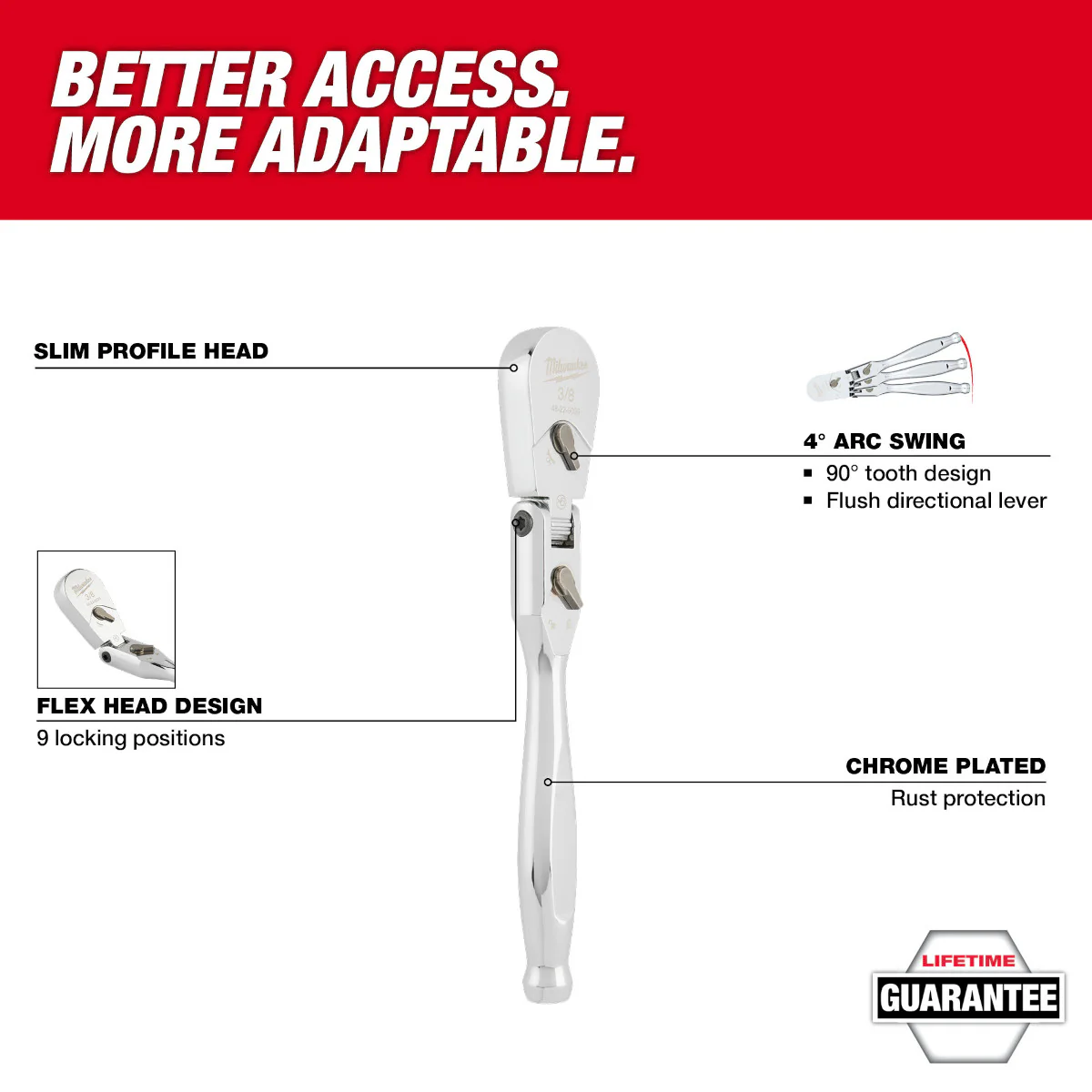 Milwaukee 3/8" Drive 9" Flex Head Ratchet - Image 7