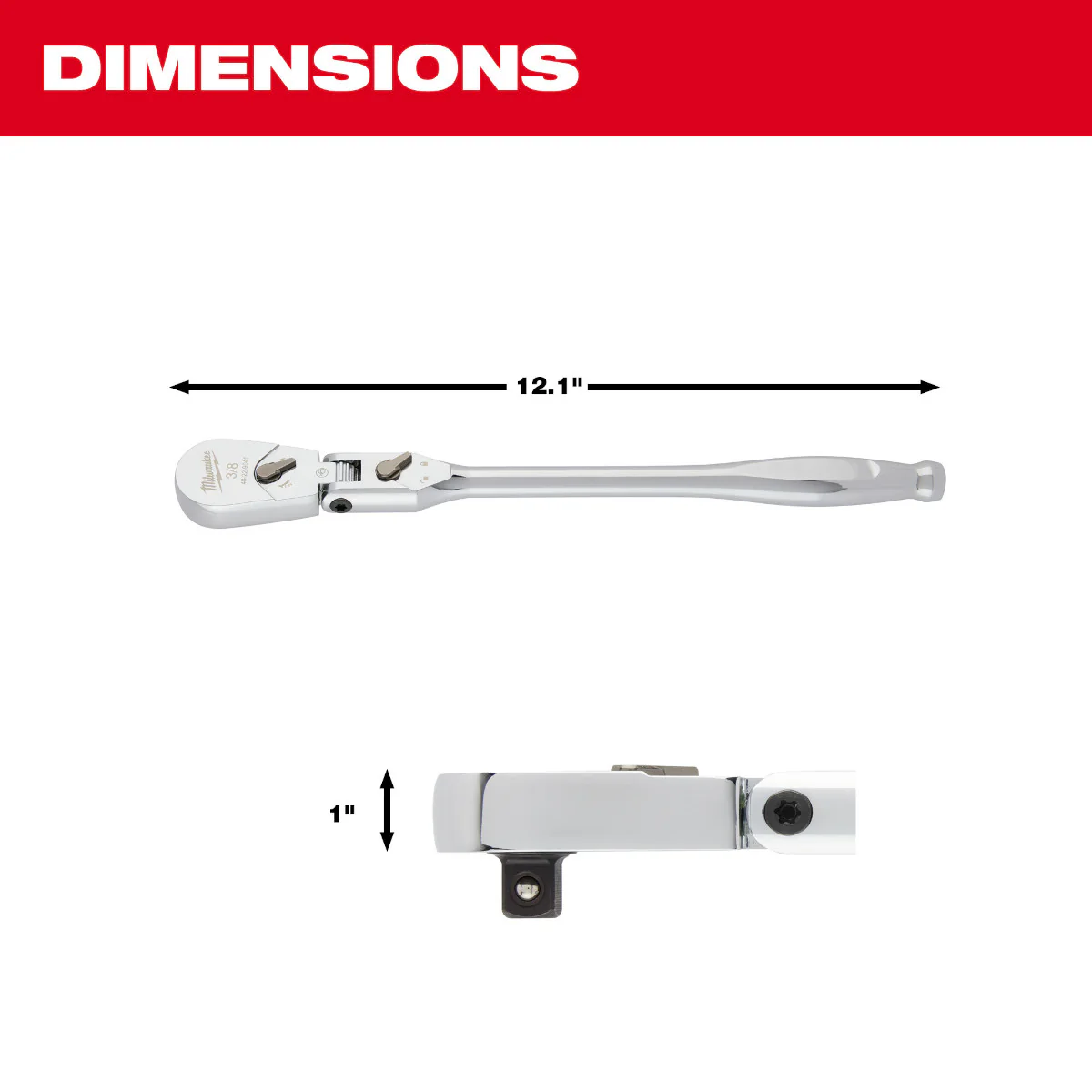 Milwaukee 3/8" Drive 12" Flex Head Ratchet - Image 6