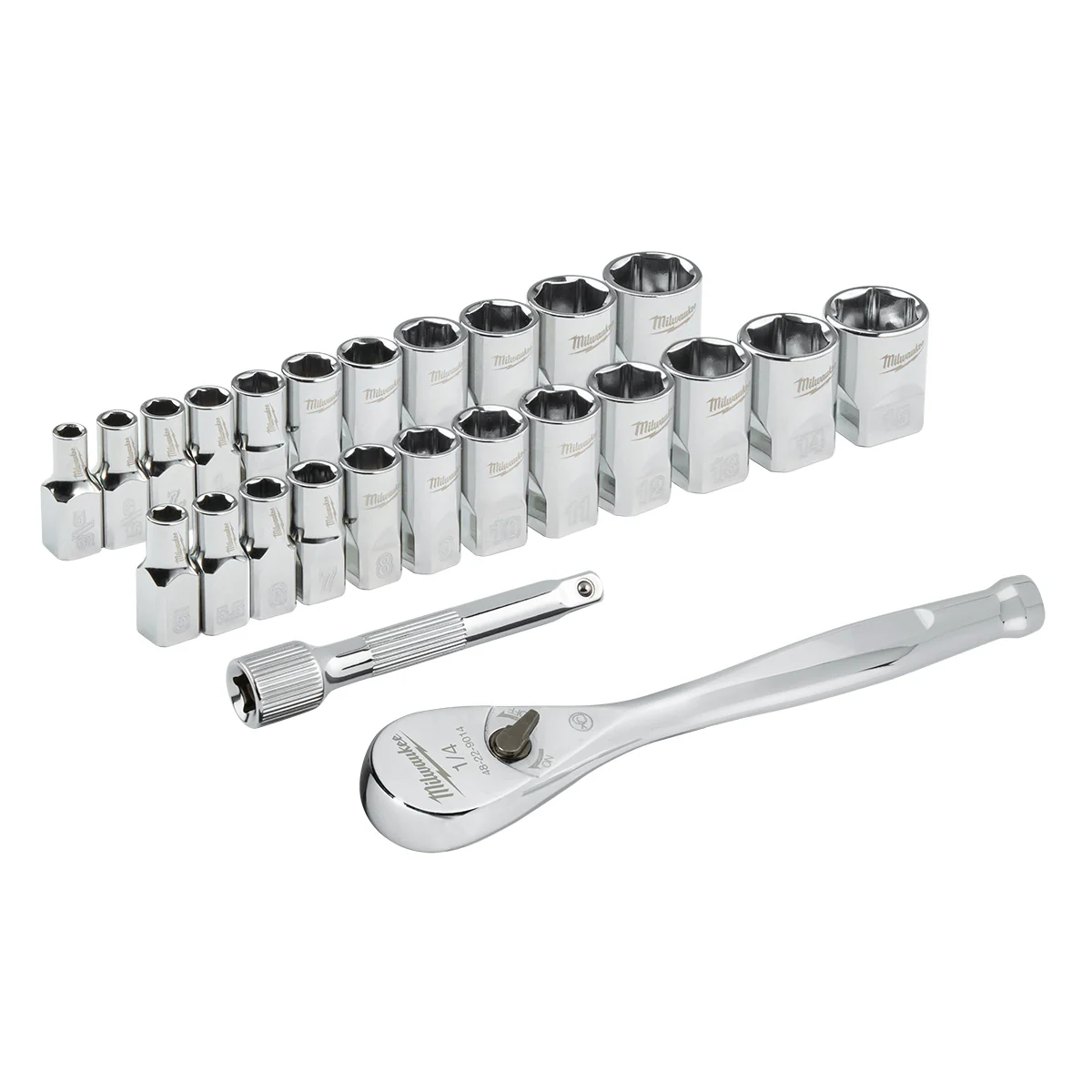 Milwaukee 25 pc. 1/4" Drive Metric & SAE Ratchet & Socket Set w/ FOUR FLAT SIDES - Image 2
