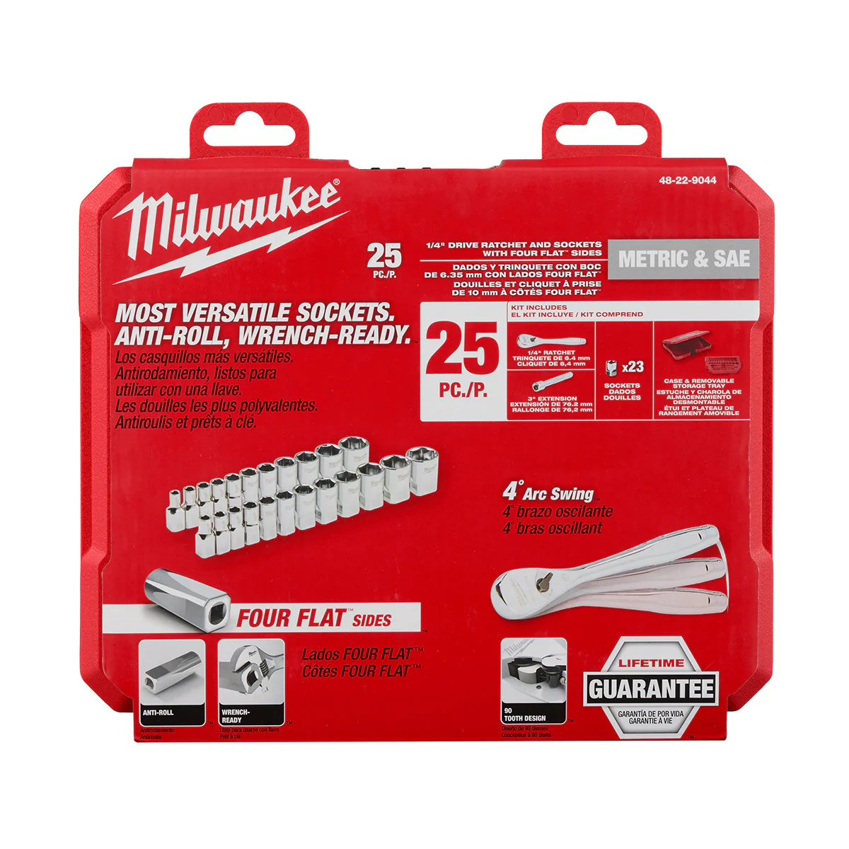 Milwaukee 25 pc. 1/4" Drive Metric & SAE Ratchet & Socket Set w/ FOUR FLAT SIDES - Image 5