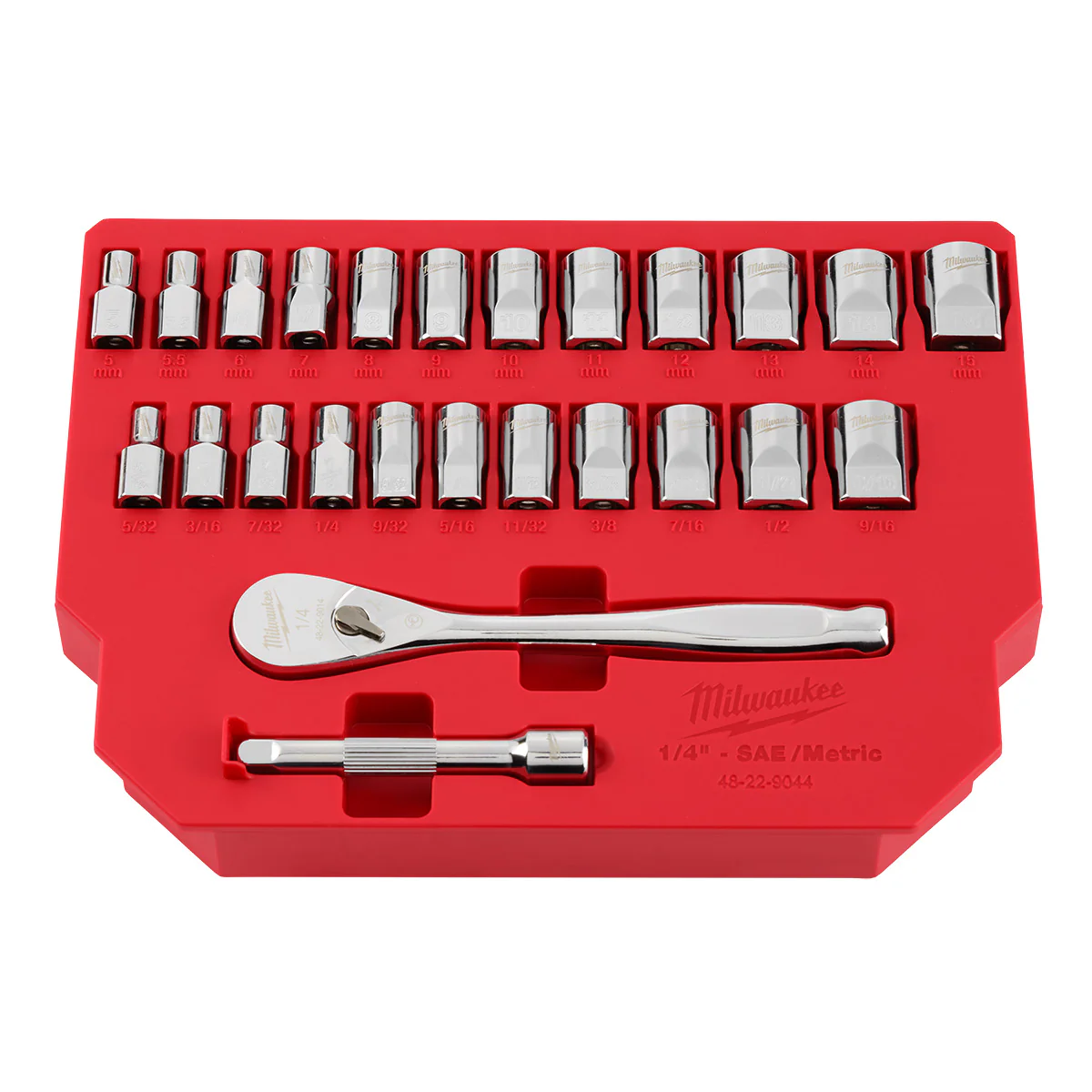 Milwaukee 25 pc. 1/4" Drive Metric & SAE Ratchet & Socket Set w/ FOUR FLAT SIDES - Image 6
