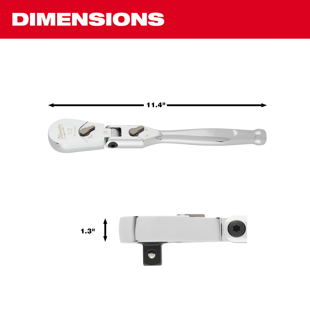 Milwaukee 1/2" Drive 11" Flex Head Ratchet - Image 6