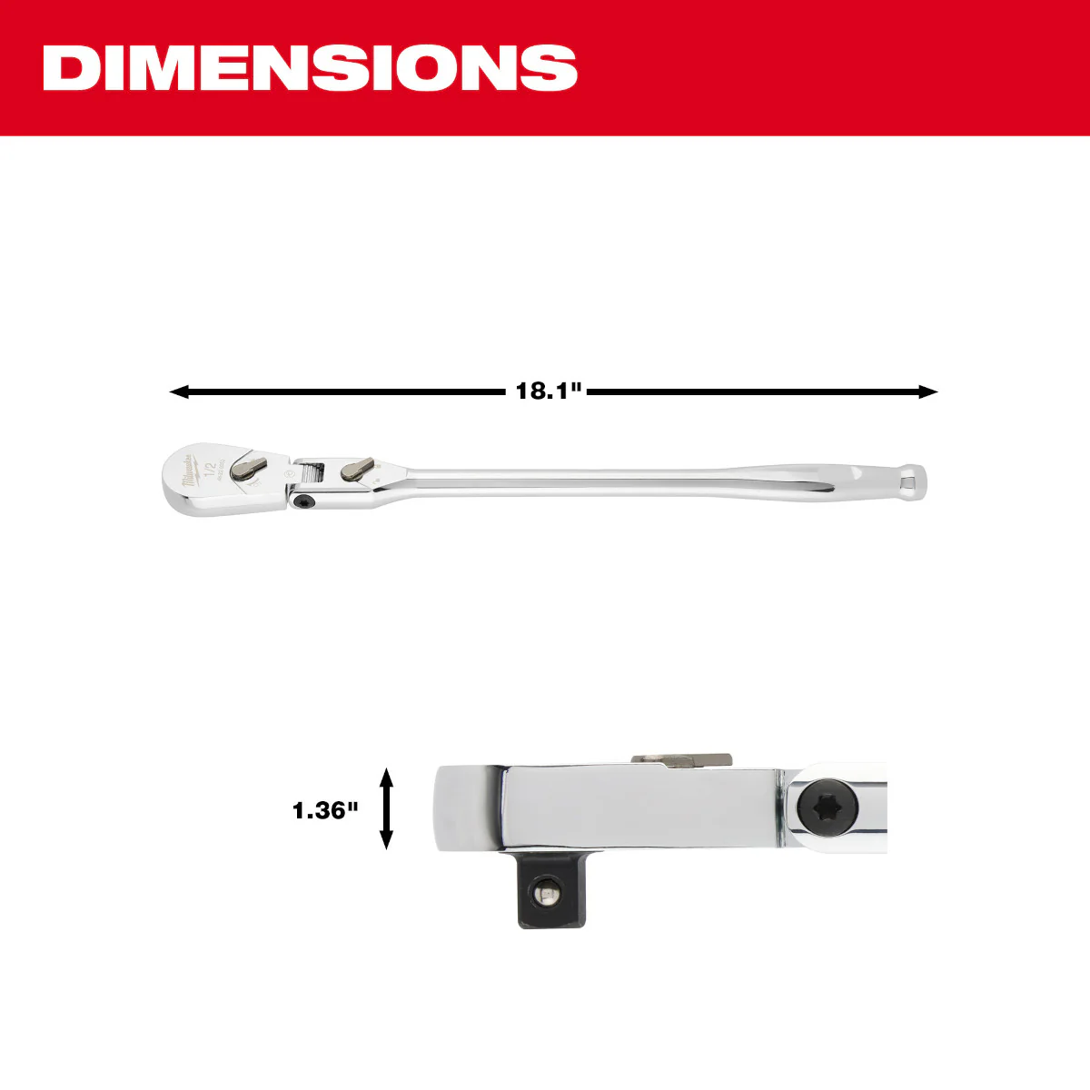 Milwaukee 1/2" Drive 18" Flex Head Ratchet - Image 6