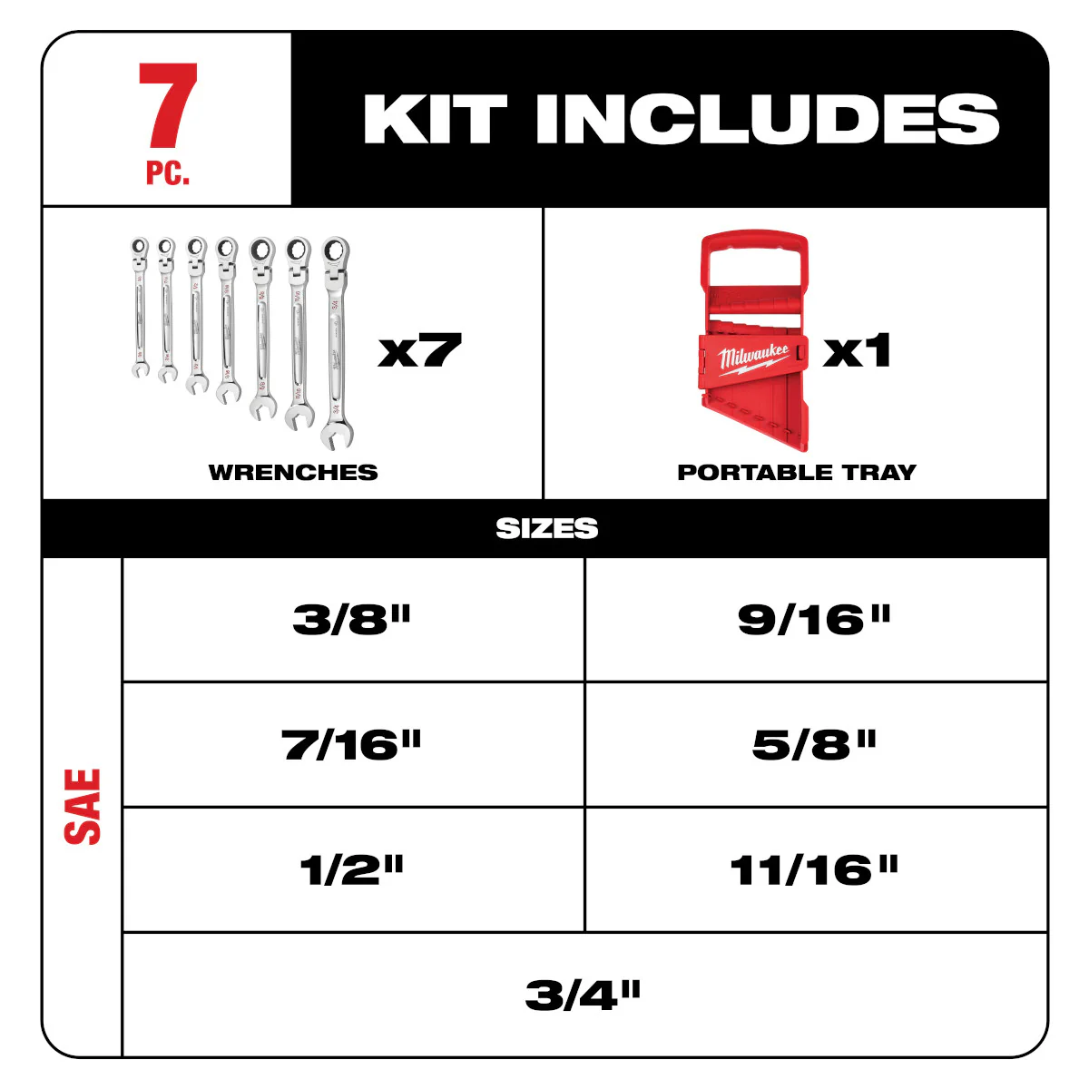 Milwaukee 7 pc. SAE Flex Head Combination Wrenches - Image 9