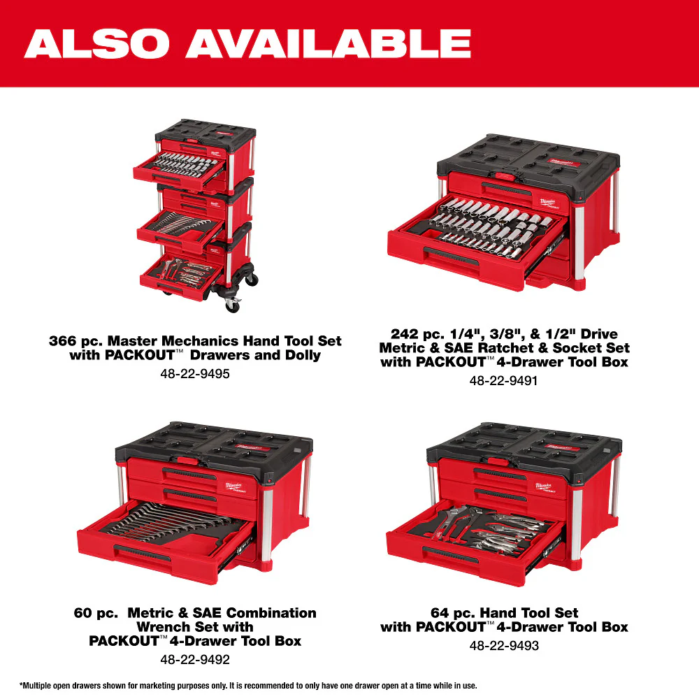 Millwaukee 60 pc. Metric & SAE Wrench Set w/ PACKOUT 4-Drawer Toolbox - Image 9
