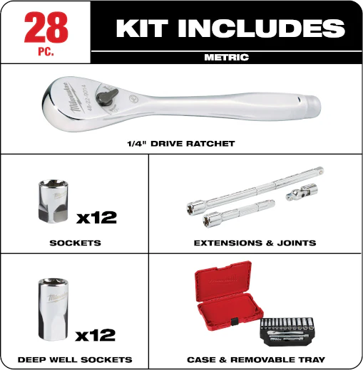 Milwaukee 1/4" Drive 28 pc. Ratchet & Socket Set - Metric - Image 6