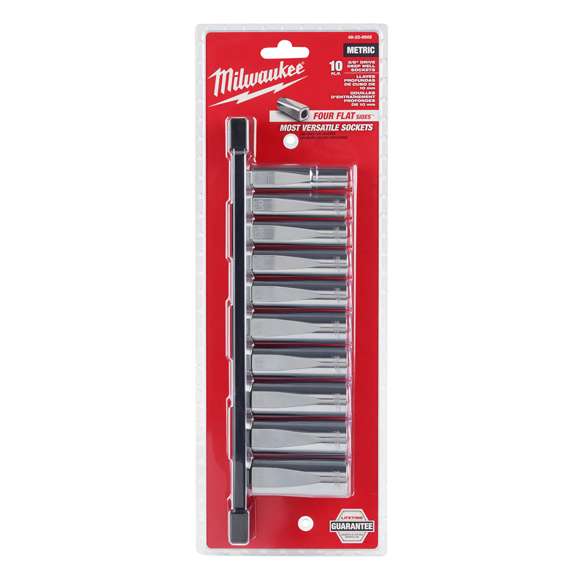 Milwaukee 10 pc. 3/8" Metric Deep Well Sockets w/ FOUR FLAT Sides - Image 7