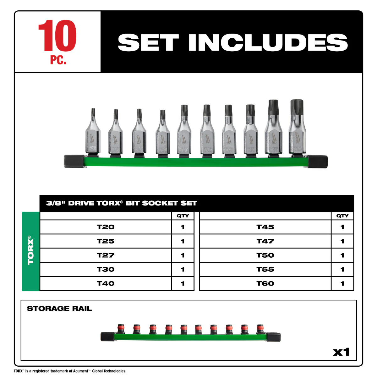 Milwaukee 10 pc. 3/8" Drive TORX Bit Socket Set - Image 3