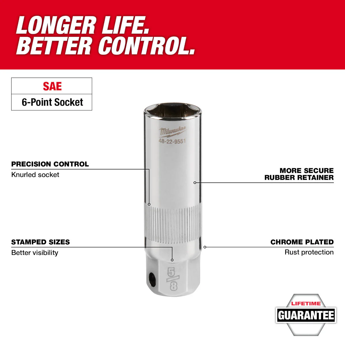 Milwaukee 3/8" Drive 5/8" Spark Plug Socket - Image 3