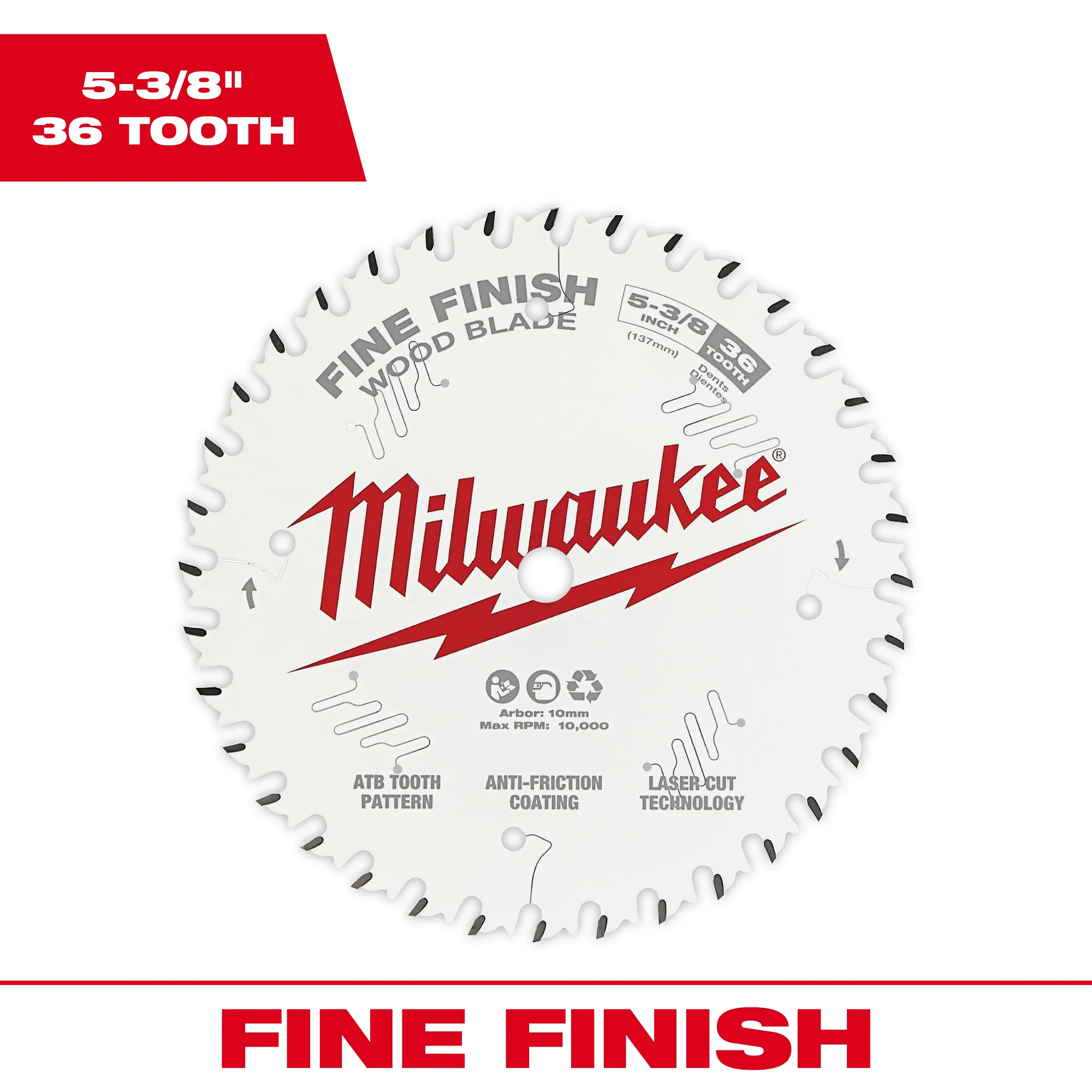 Milwaukee 5-3/8" x 36T Fine Finish Circular Saw Blade - Image 2