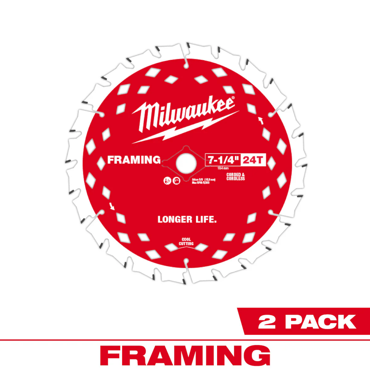 Milwaukee 2PK 7-1/4" x 24T Framing Circular Saw Blade - Image 2