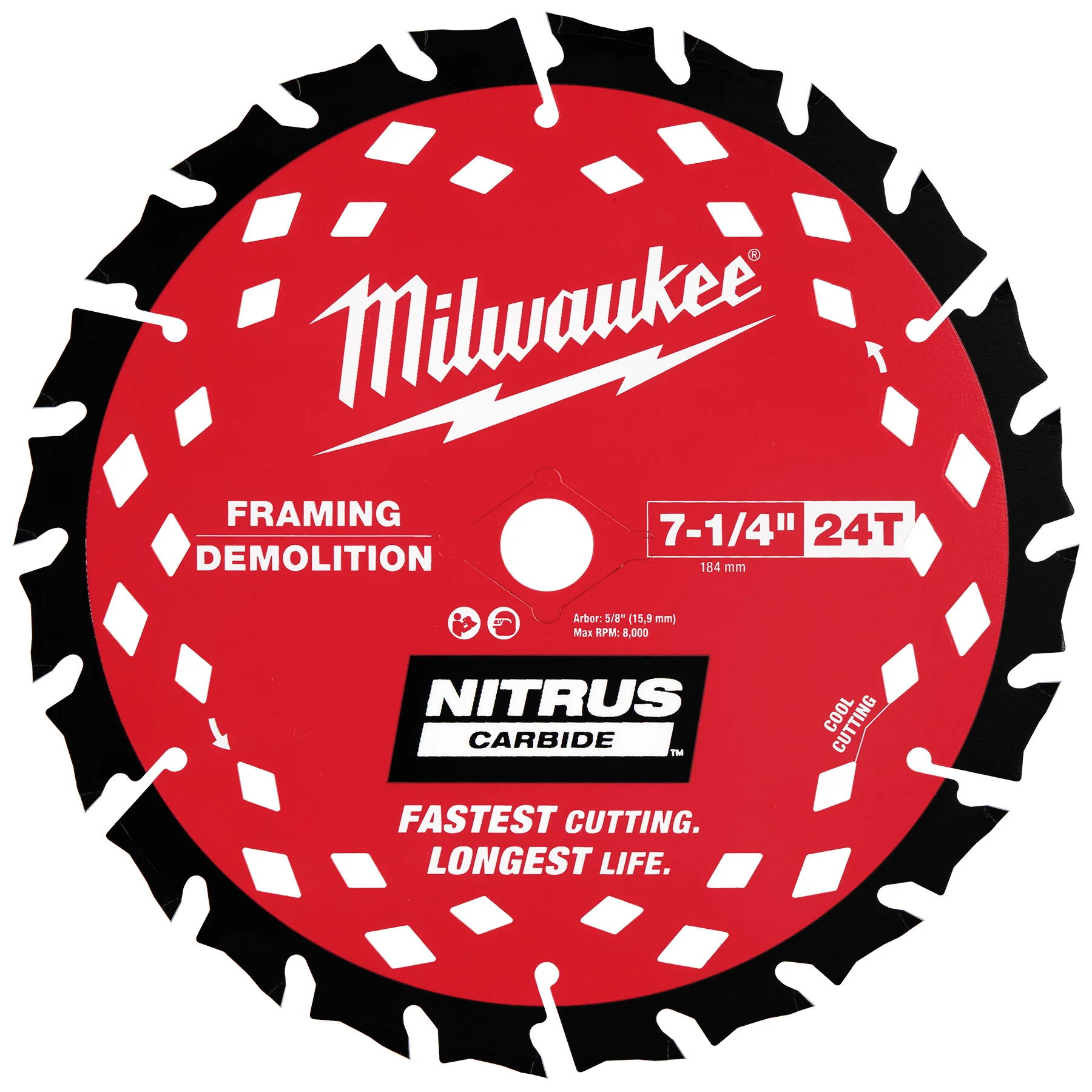 Milwaukee 7-1/4” x 24T NITRUS Carbide Framing & Demolition Blade