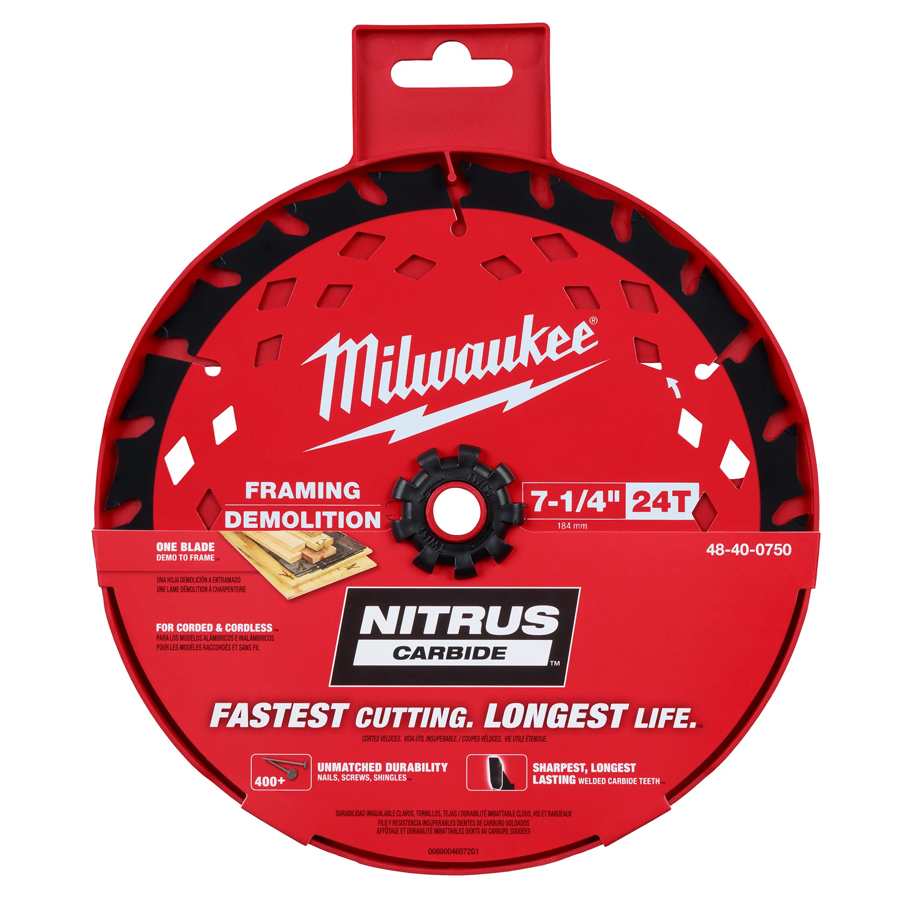 Milwaukee 7-1/4” x 24T NITRUS Carbide Framing & Demolition Blade - Image 2