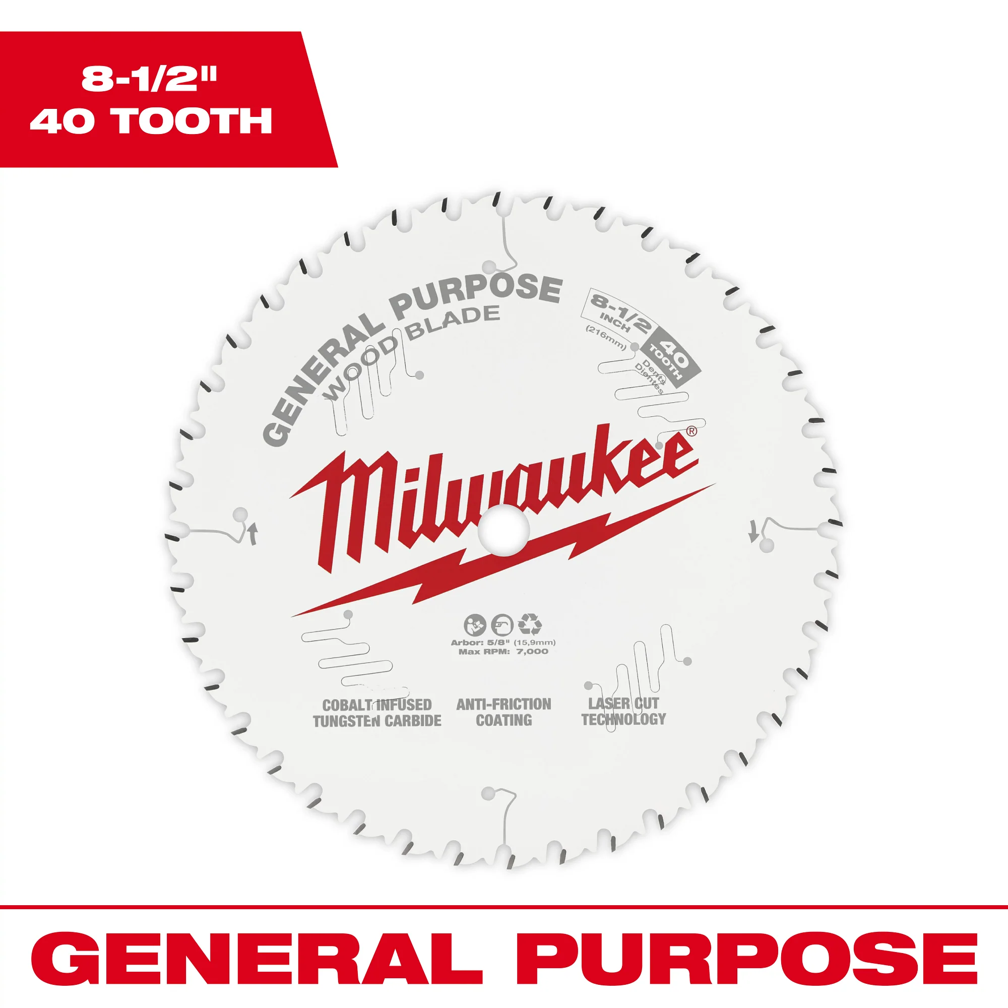 Milwaukee 8-1/2" x 40T General Purpose Circular Saw Blade - Image 2