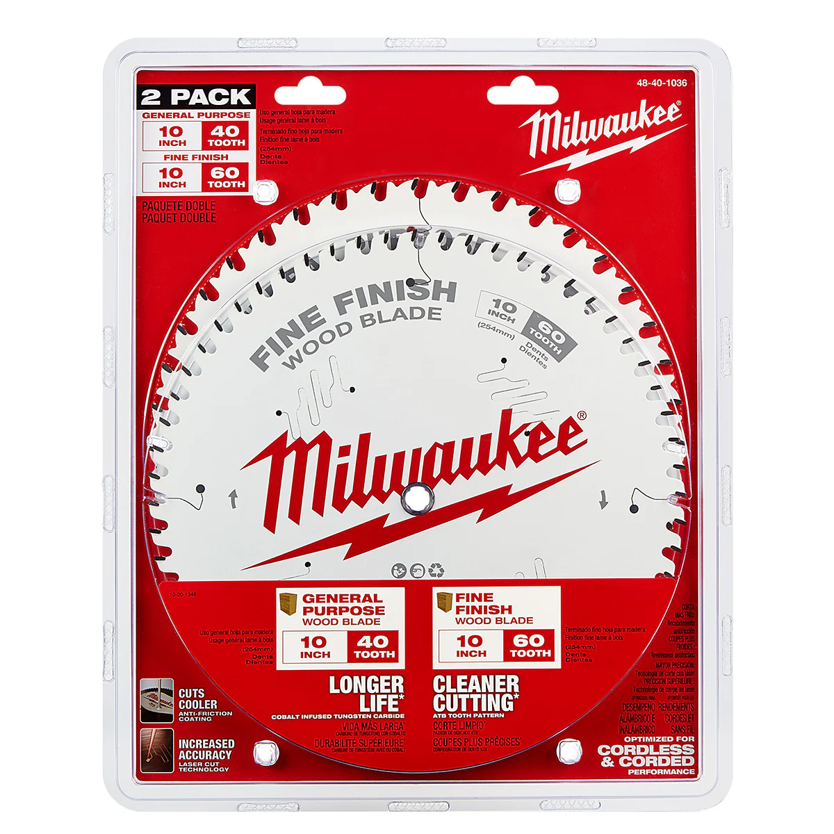 Milwaukee 2 pc. Circular Saw Wood Cutting Blades (10" 40T + 60T) - Image 3