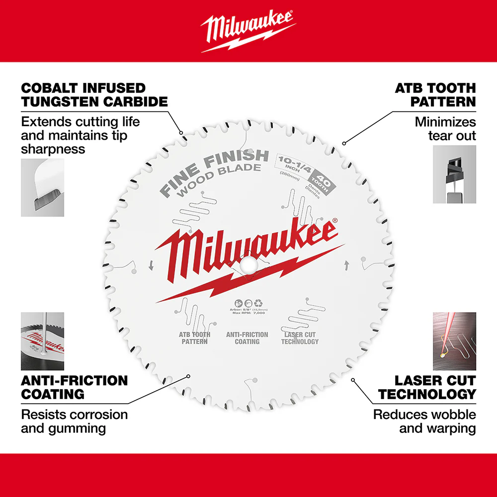 Milwaukee 10-1/4" x 40T Fine Finish Circular Saw Blade - Image 4