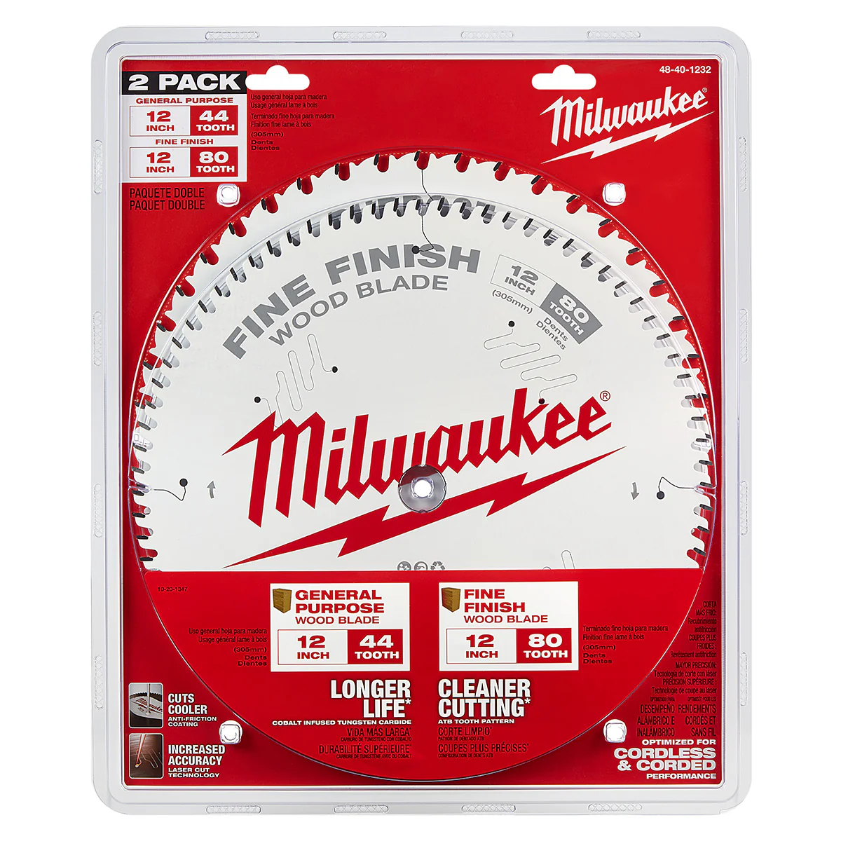 Milwaukee 2 pc. Circular Saw Wood Cutting Blades (12" 44T + 80T) - Image 3