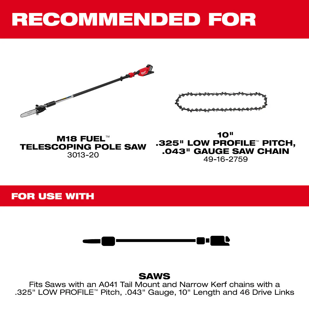 Milwaukee 10" .325" LOW PROFILE™ Pitch, .043" Gauge Guide Bar - Image 2