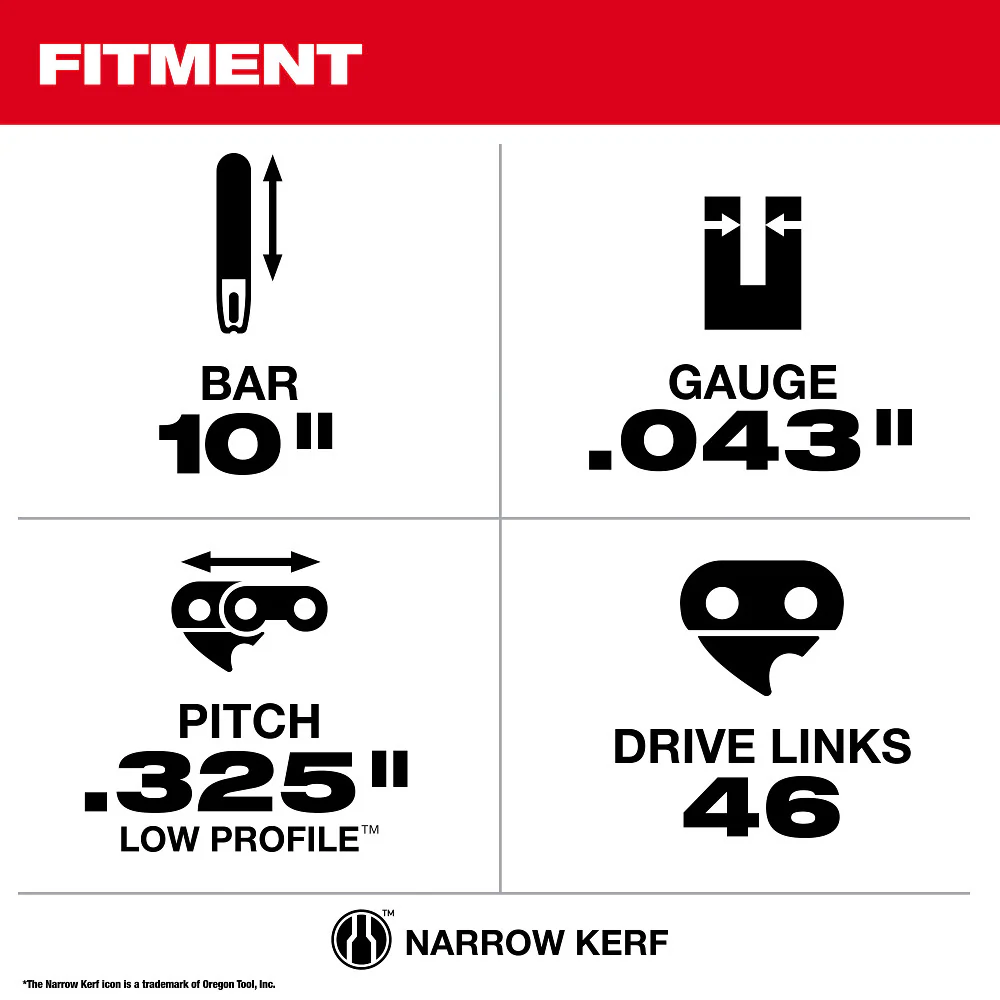 Milwaukee 10" .325" LOW PROFILE™ Pitch, .043" Gauge Guide Bar - Image 3