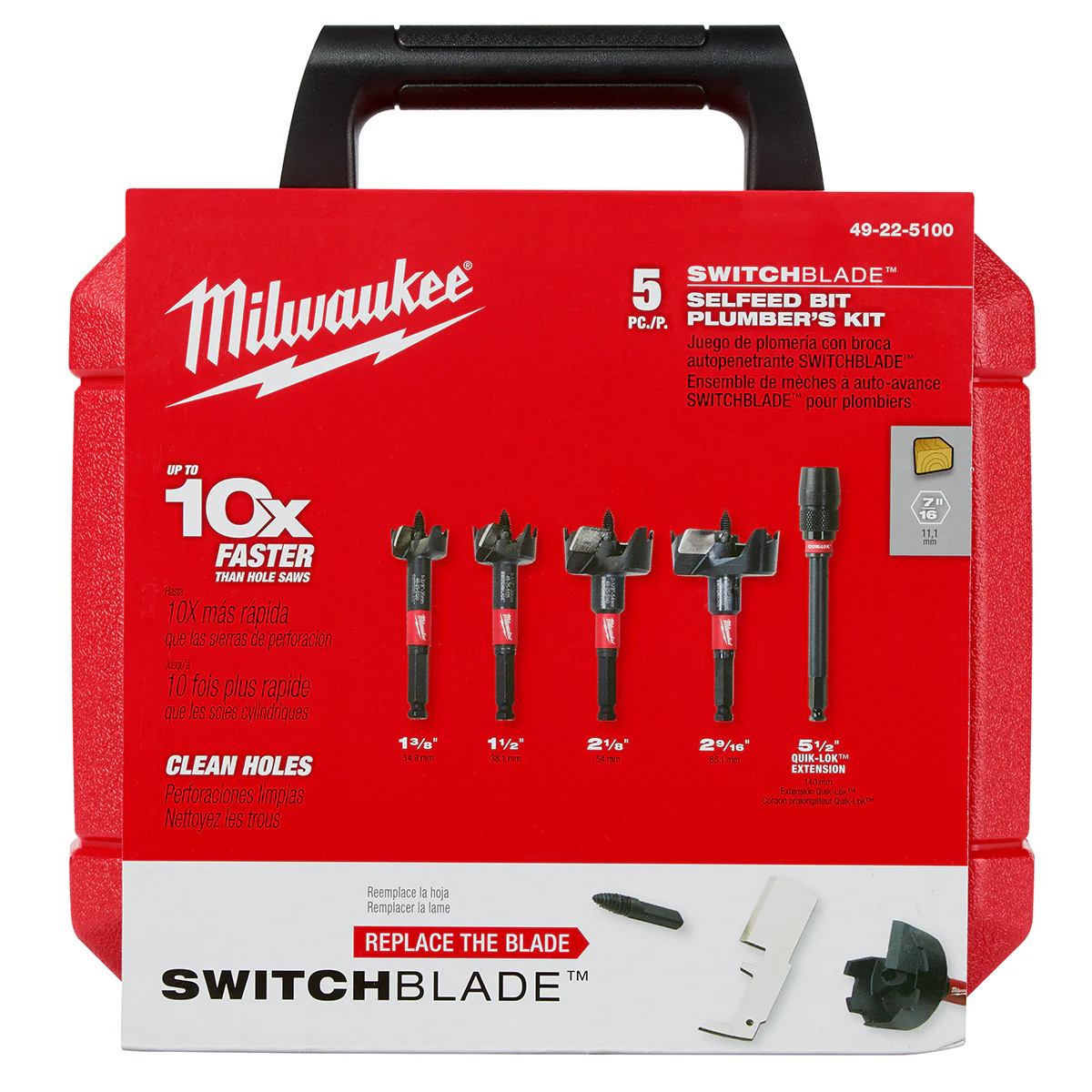 Milwaukee 5 pc. SWITCHBLADE Selfeed Bit Plumber's Kit - Image 3