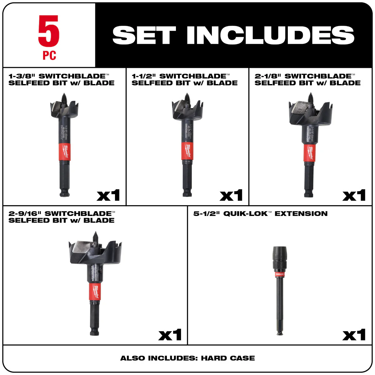 Milwaukee 5 pc. SWITCHBLADE Selfeed Bit Plumber's Kit - Image 4