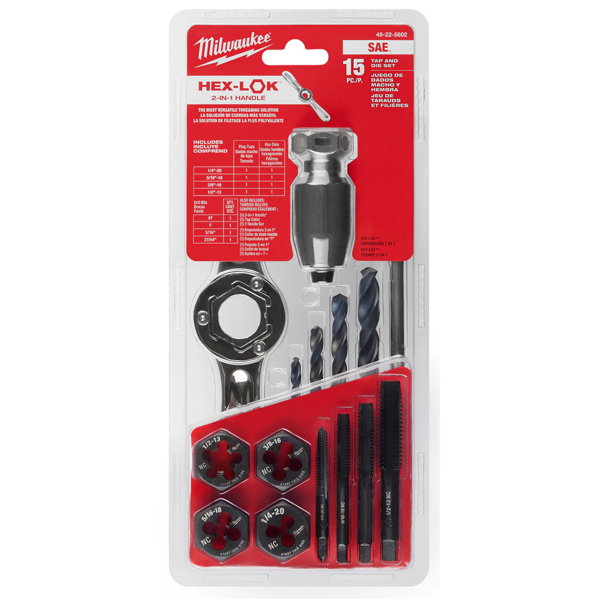 Milwaukee 15 pc. SAE Tap and Die Set w/ HEX-LOK 2-in-1 Handle - Image 2