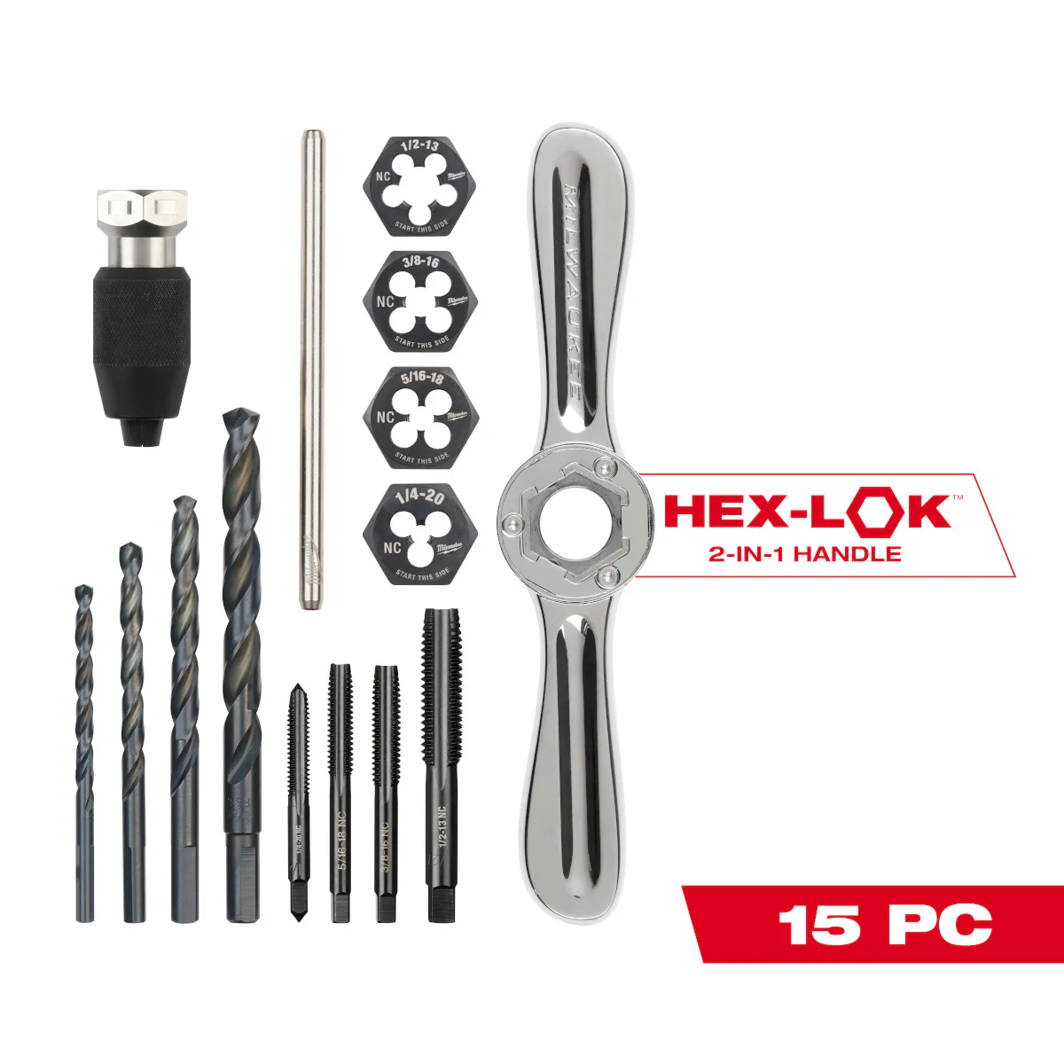Milwaukee 15 pc. SAE Tap and Die Set w/ HEX-LOK 2-in-1 Handle - Image 5
