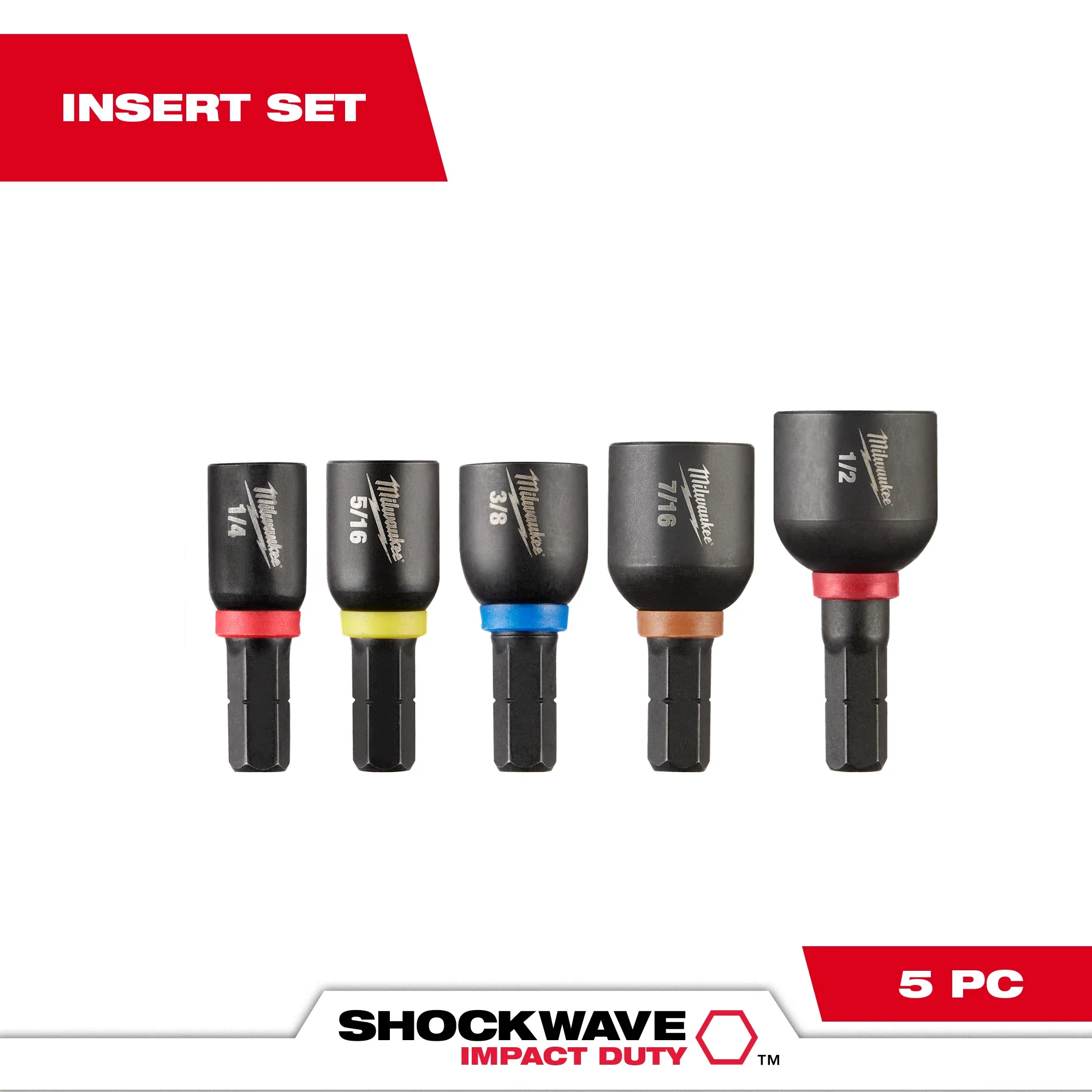 Milwaukee 5 pc. SHOCKWAVE Impact Duty 1"  Insert Magnetic Nut Driver Set - Image 2