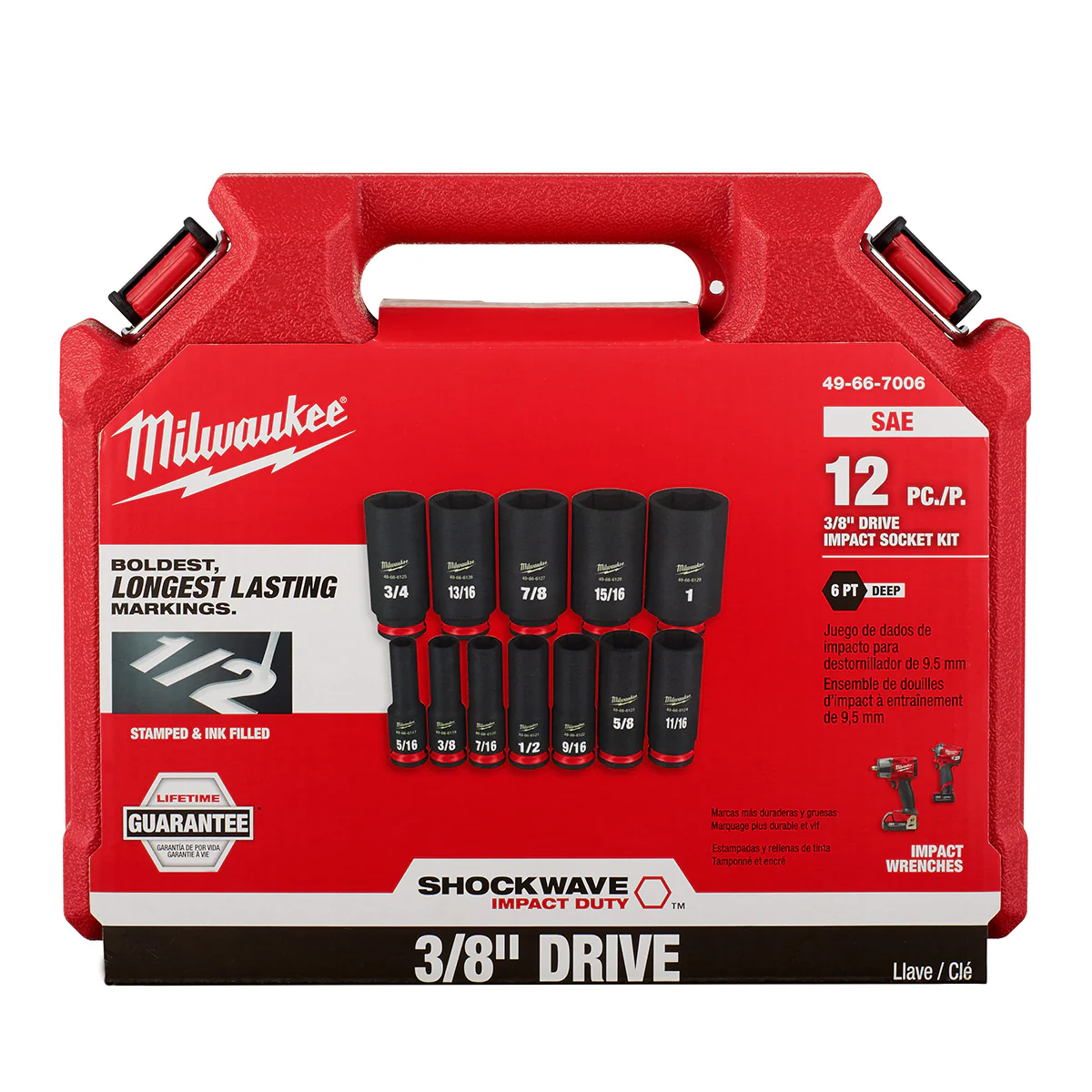 Milwaukee 12 pc. SHOCKWAVE Impact Duty 3/8" Drive SAE Deep 6 Point Socket Set - Image 7