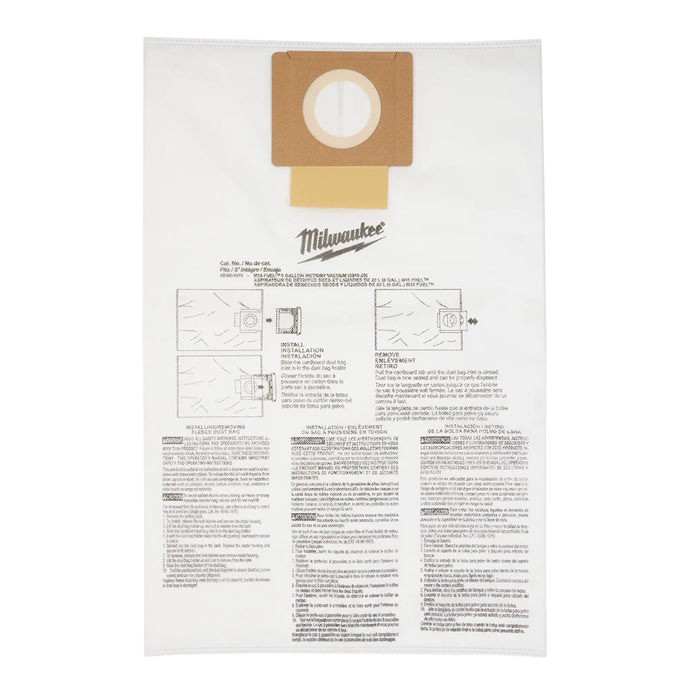 Milwaukee 5PK Fleece Dust Bag 6 Gallon - Image 2