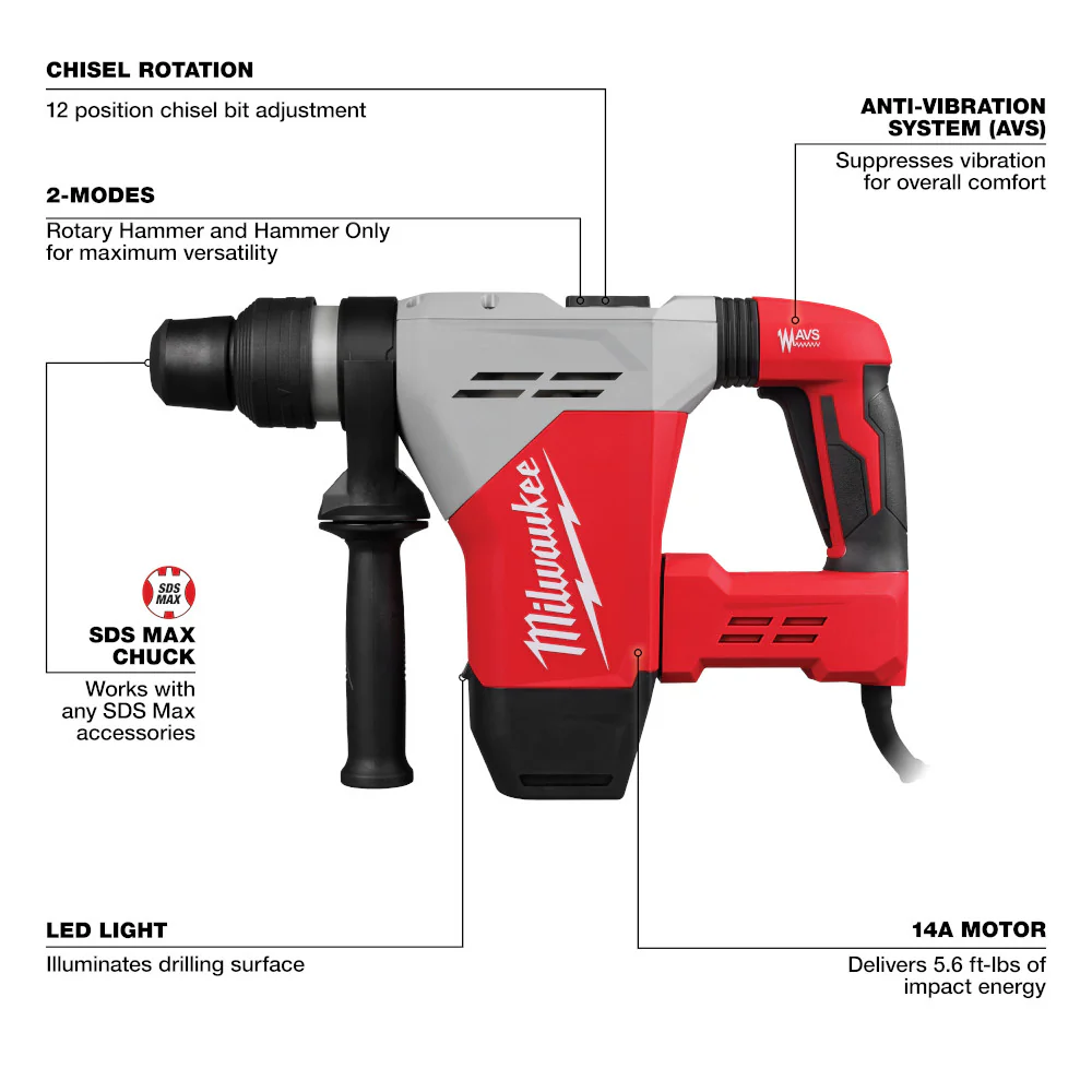 Milwaukee Corded 1-9/16" SDS Max Rotary Hammer - Image 3