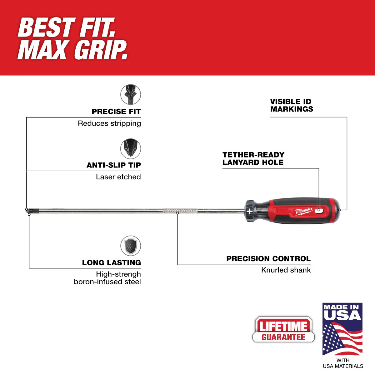 Milwaukee #2 Phillips 10" Cushion Grip Screwdriver (USA) - Image 4