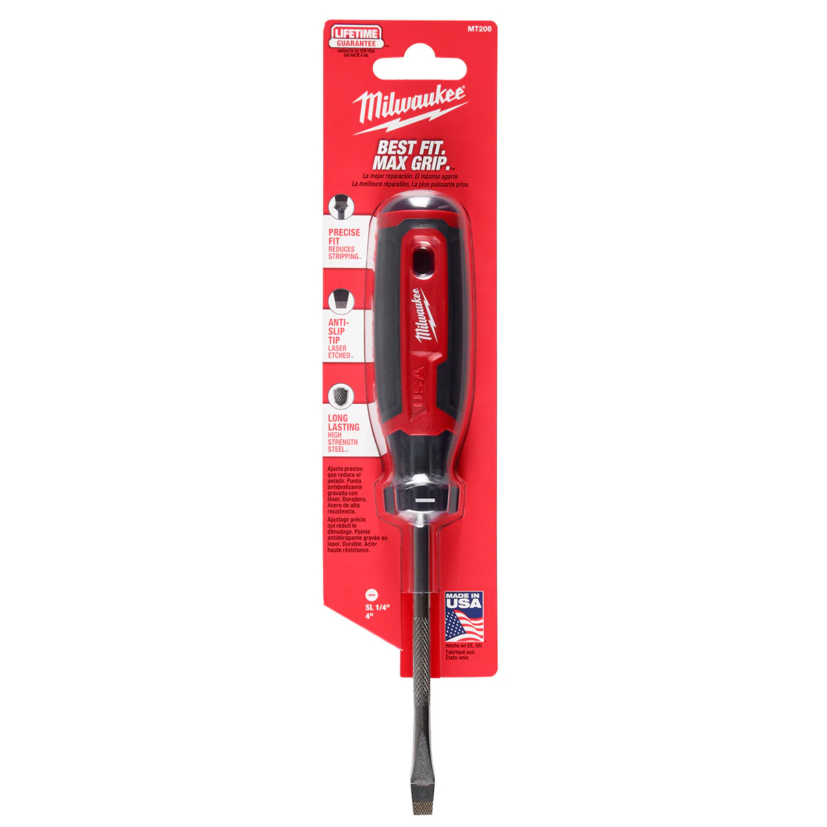 Milwaukee 1/4" Slotted 4" Cushion Grip Screwdriver (USA) - Image 8