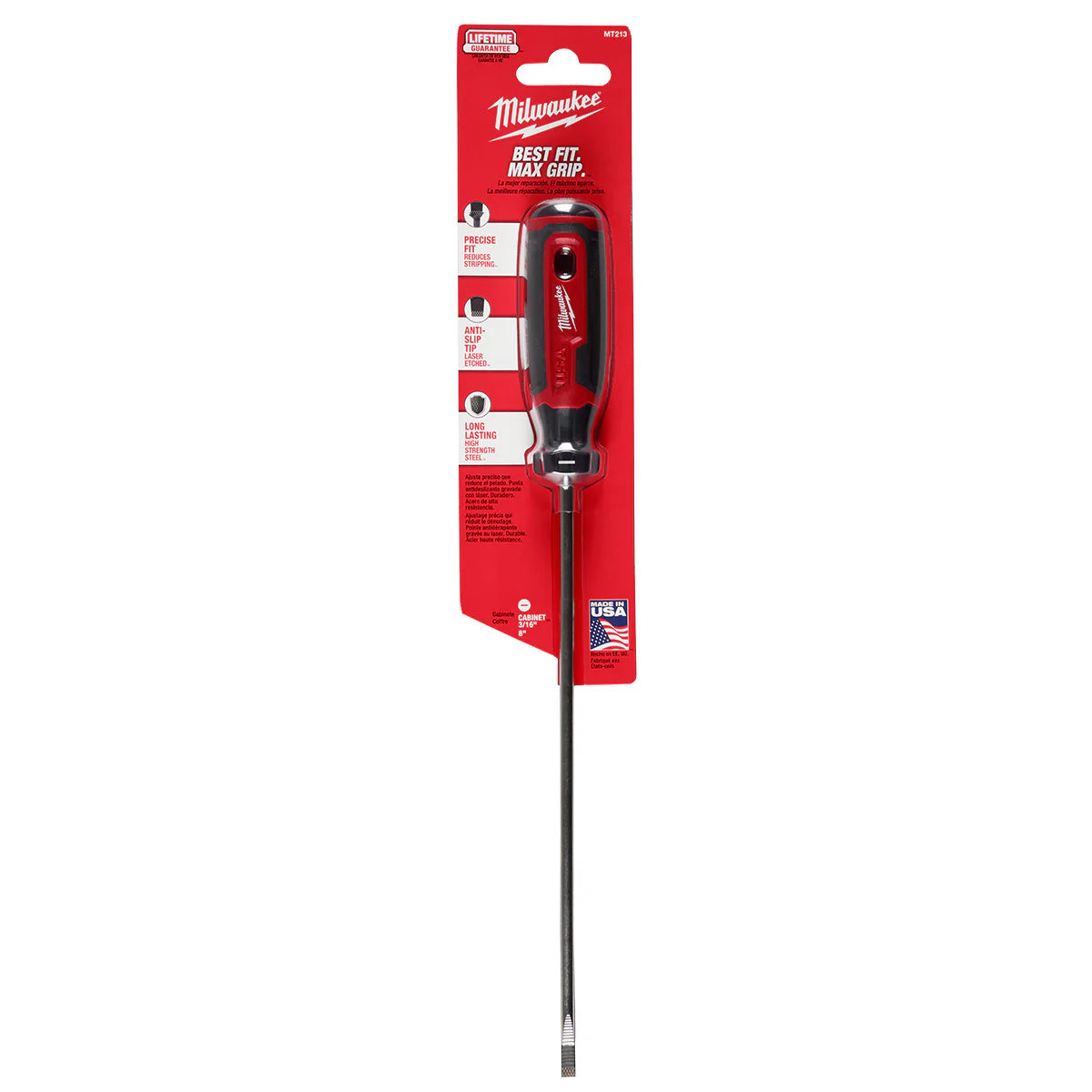 Milwaukee 3/16" Cabinet 8" Cushion Grip Screwdriver (USA) - Image 6